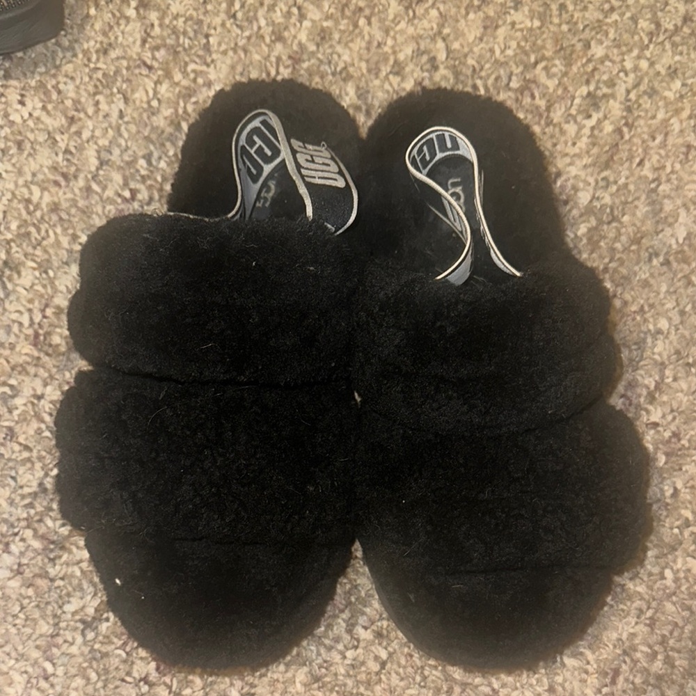 UGG Black Fluffy Slippers